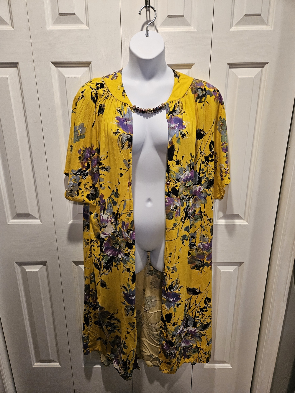 Umgee Yellow Floral Open-Front Cape Duster UPCYCLED